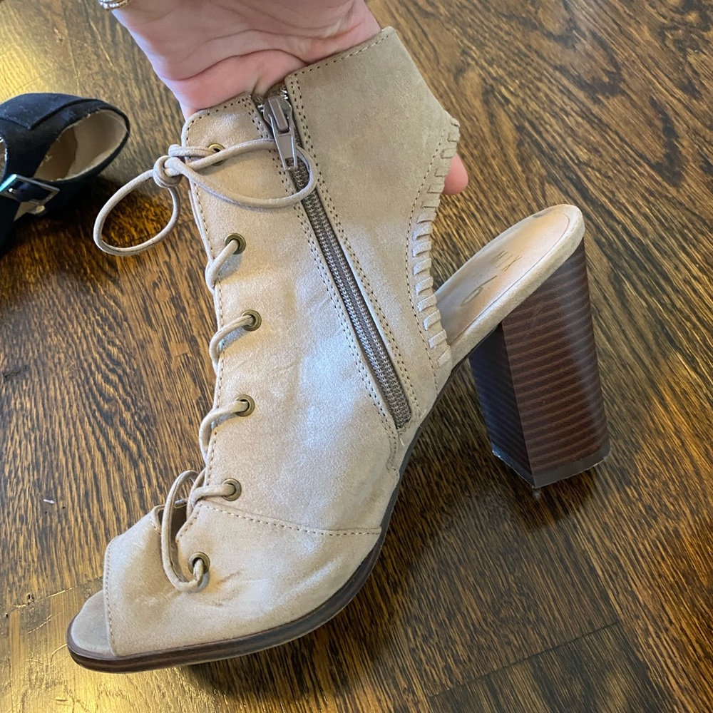 Lace Up Taupe Heels